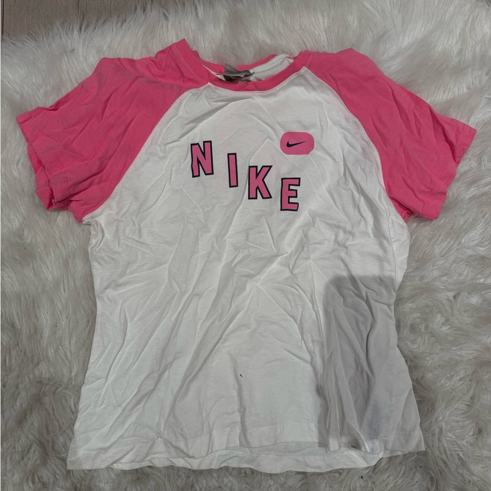 Nike Pink and White Raglan Tee